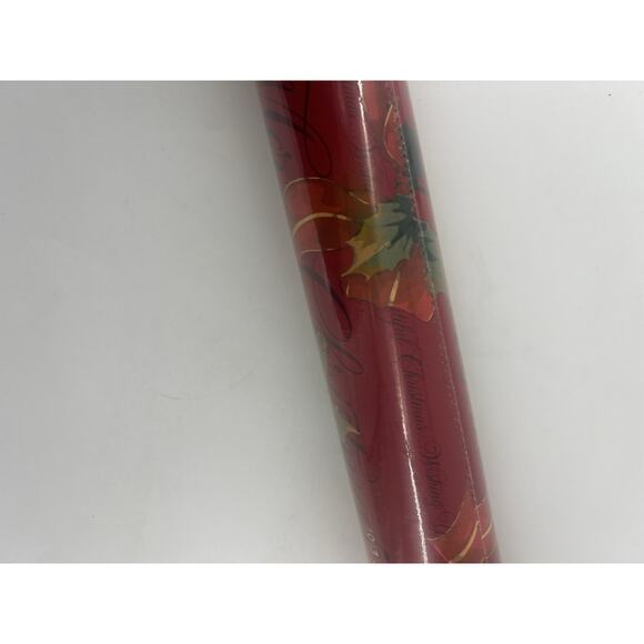 Vintage Hallmark Christmas Wrapping Paper Red Holly Pine 32 Feet Holiday New - Picture 6 of 9